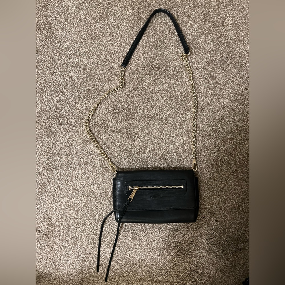 REBECCA MINKOFF Black and Gold Crossbody Bag Wallet